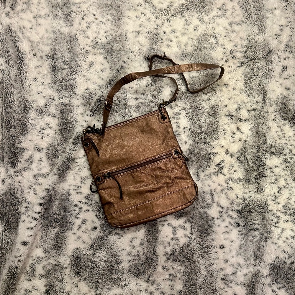 The Sak Gold Leather Fold Over Crossbody Bag